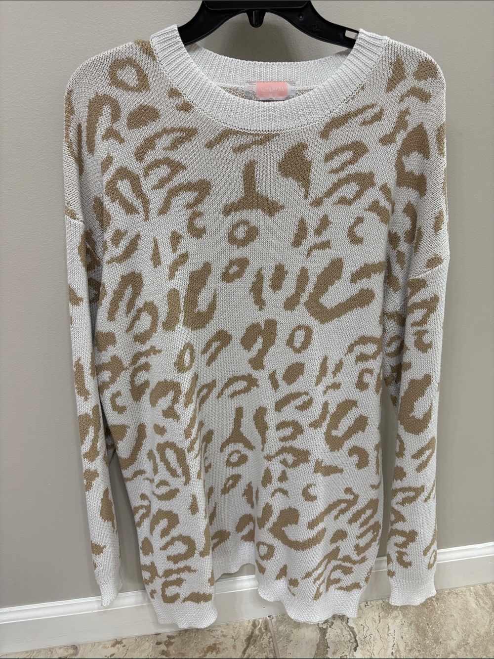 Neutral Leopard Print Crewneck Sweater tunic